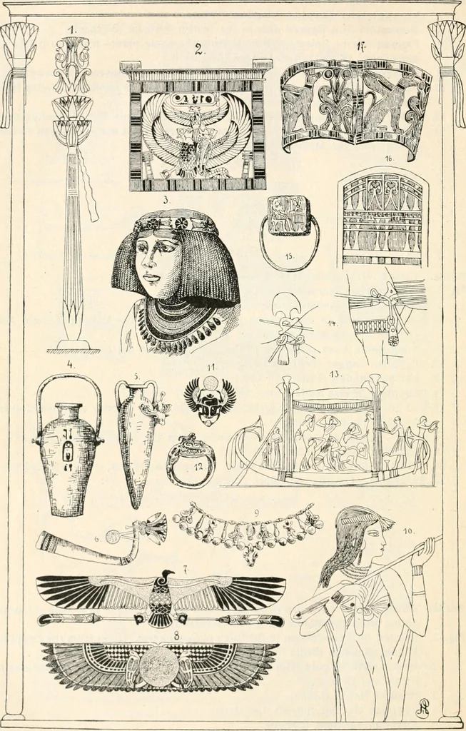 An illustration from Styles of ornament, exhibited in designs, and arranged in historical order, with descriptive text. A handbook for architects, designers, painters, sculptors, wood-carvers, chasers, modellers, cabinet-makers and artistic locksmiths as well as also for technical schools, libraries and private study, 1910, leaf 31