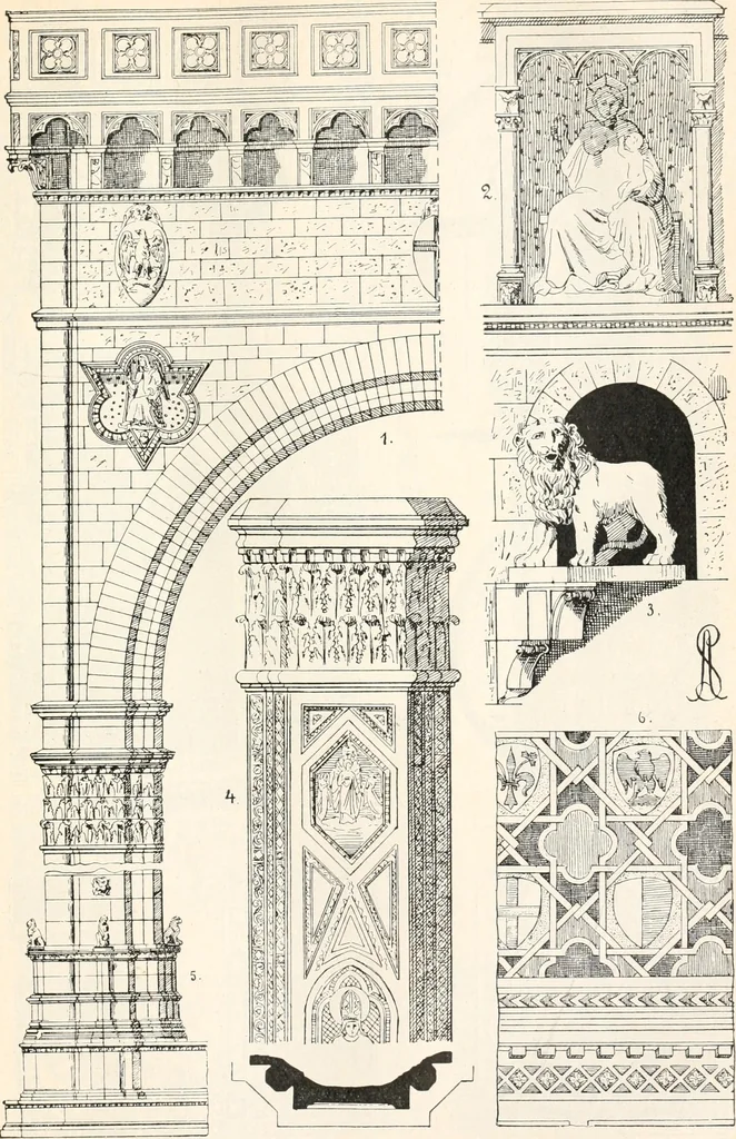 An illustration from Styles of ornament, exhibited in designs, and arranged in historical order, with descriptive text. A handbook for architects, designers, painters, sculptors, wood-carvers, chasers, modellers, cabinet-makers and artistic locksmiths as well as also for technical schools, libraries and private study, 1910, leaf 310