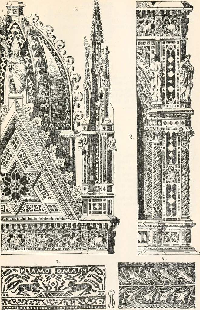 An illustration from Styles of ornament, exhibited in designs, and arranged in historical order, with descriptive text. A handbook for architects, designers, painters, sculptors, wood-carvers, chasers, modellers, cabinet-makers and artistic locksmiths as well as also for technical schools, libraries and private study, 1910, leaf 312