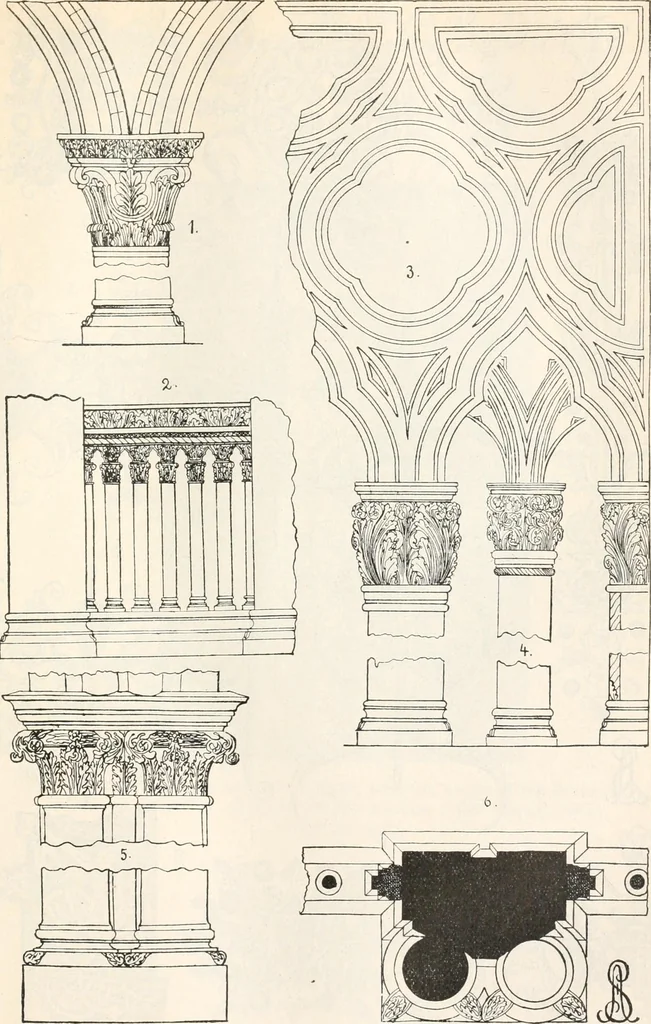 An illustration from Styles of ornament, exhibited in designs, and arranged in historical order, with descriptive text. A handbook for architects, designers, painters, sculptors, wood-carvers, chasers, modellers, cabinet-makers and artistic locksmiths as well as also for technical schools, libraries and private study, 1910, leaf 316