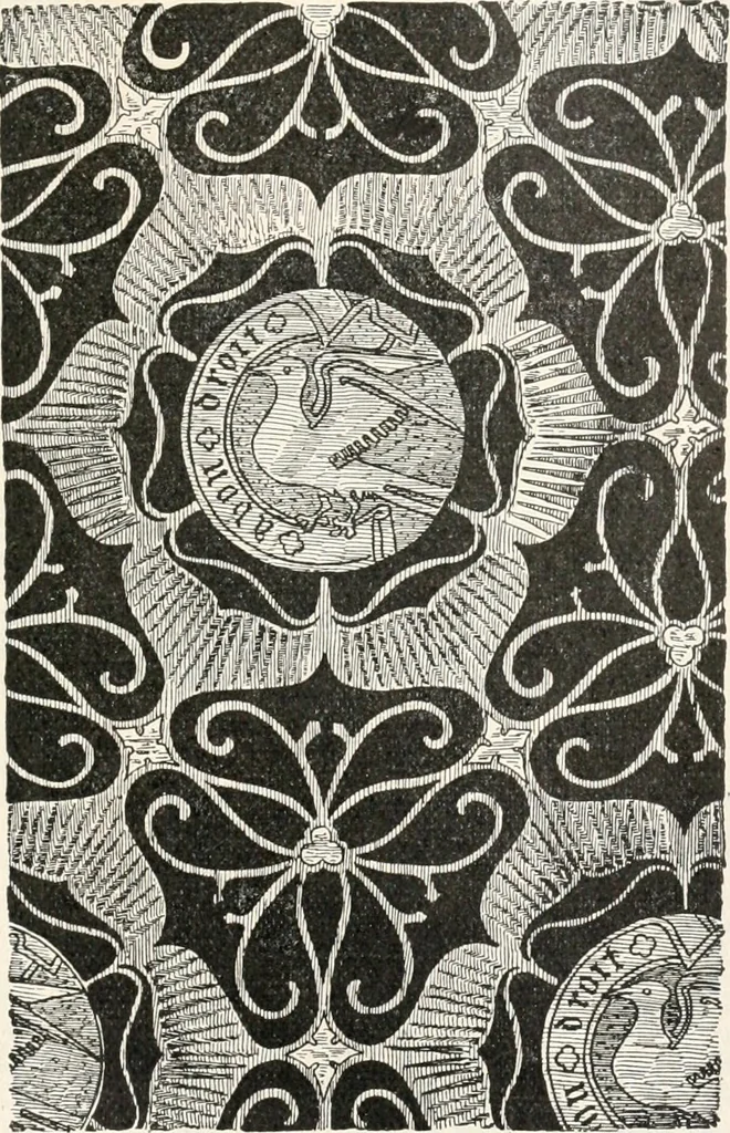 An illustration from Styles of ornament, exhibited in designs, and arranged in historical order, with descriptive text. A handbook for architects, designers, painters, sculptors, wood-carvers, chasers, modellers, cabinet-makers and artistic locksmiths as well as also for technical schools, libraries and private study, 1910, leaf 318