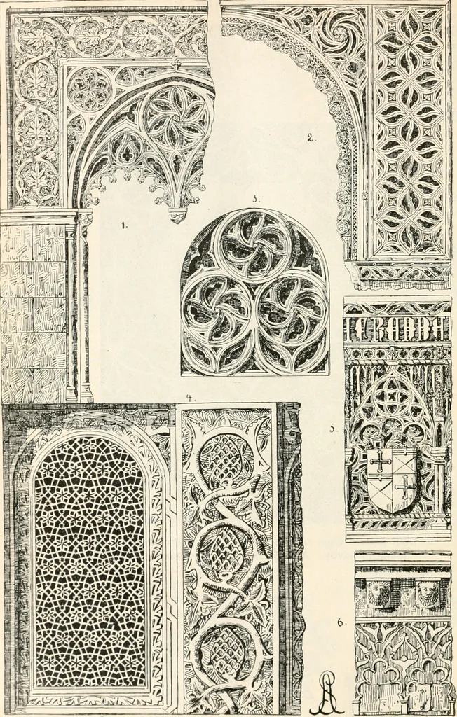 An illustration from Styles of ornament, exhibited in designs, and arranged in historical order, with descriptive text. A handbook for architects, designers, painters, sculptors, wood-carvers, chasers, modellers, cabinet-makers and artistic locksmiths as well as also for technical schools, libraries and private study, 1910, leaf 319