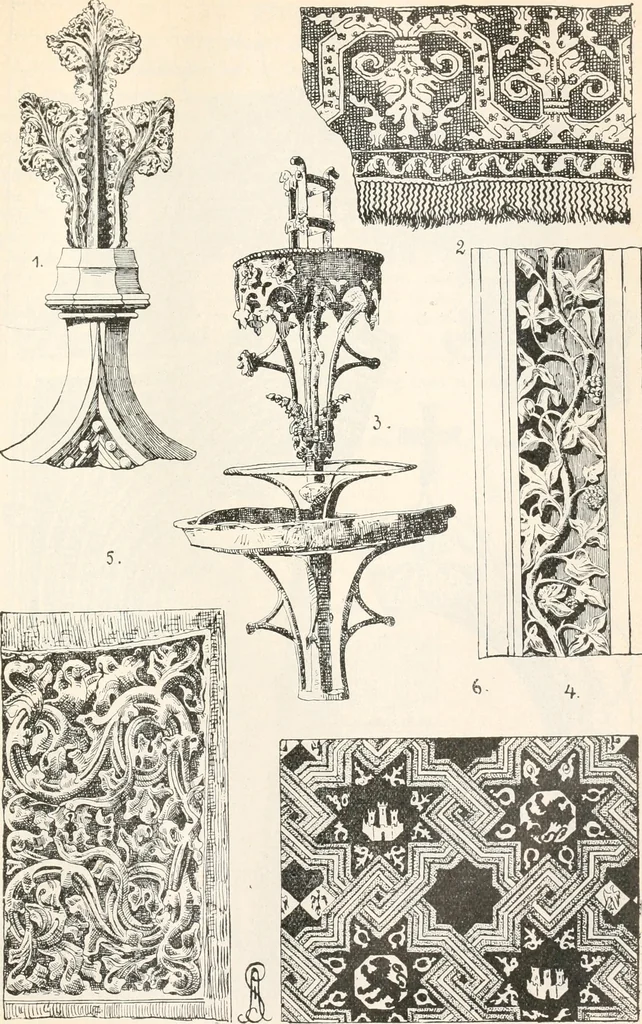 An illustration from Styles of ornament, exhibited in designs, and arranged in historical order, with descriptive text. A handbook for architects, designers, painters, sculptors, wood-carvers, chasers, modellers, cabinet-makers and artistic locksmiths as well as also for technical schools, libraries and private study, 1910, leaf 324