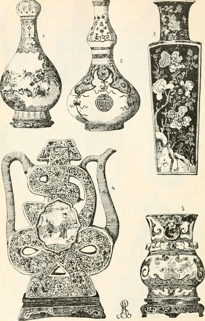 An illustration from Styles of ornament, exhibited in designs, and arranged in historical order, with descriptive text. A handbook for architects, designers, painters, sculptors, wood-carvers, chasers, modellers, cabinet-makers and artistic locksmiths as well as also for technical schools, libraries and private study, 1910, leaf 331