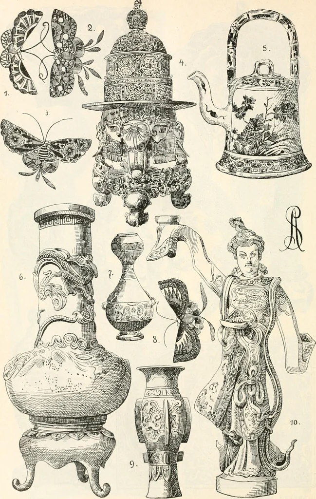 An illustration from Styles of ornament, exhibited in designs, and arranged in historical order, with descriptive text. A handbook for architects, designers, painters, sculptors, wood-carvers, chasers, modellers, cabinet-makers and artistic locksmiths as well as also for technical schools, libraries and private study, 1910, leaf 333
