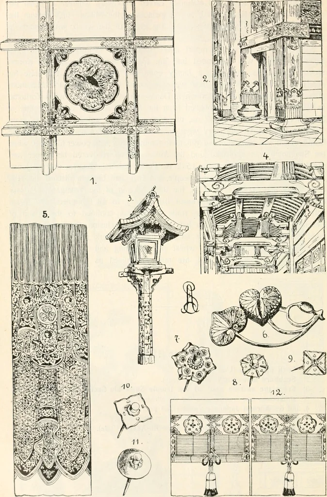 An illustration from Styles of ornament, exhibited in designs, and arranged in historical order, with descriptive text. A handbook for architects, designers, painters, sculptors, wood-carvers, chasers, modellers, cabinet-makers and artistic locksmiths as well as also for technical schools, libraries and private study, 1910, leaf 341