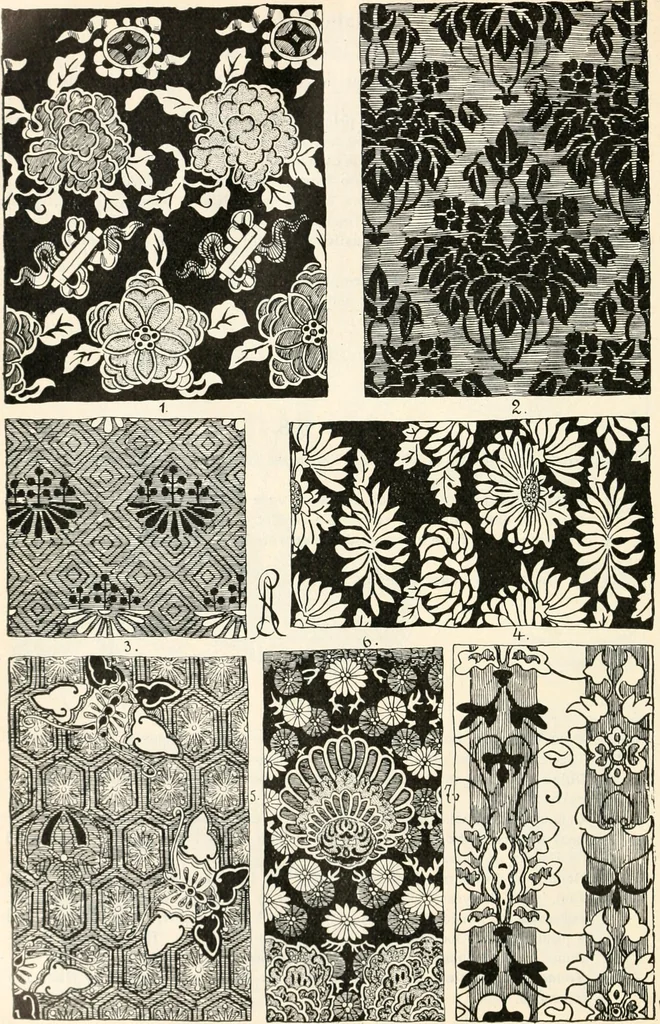 An illustration from Styles of ornament, exhibited in designs, and arranged in historical order, with descriptive text. A handbook for architects, designers, painters, sculptors, wood-carvers, chasers, modellers, cabinet-makers and artistic locksmiths as well as also for technical schools, libraries and private study, 1910, leaf 345