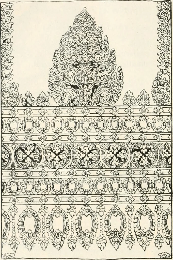 An illustration from Styles of ornament, exhibited in designs, and arranged in historical order, with descriptive text. A handbook for architects, designers, painters, sculptors, wood-carvers, chasers, modellers, cabinet-makers and artistic locksmiths as well as also for technical schools, libraries and private study, 1910, leaf 347