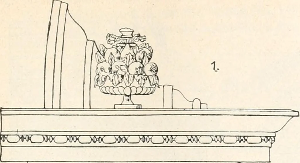 An illustration from Styles of ornament, exhibited in designs, and arranged in historical order, with descriptive text. A handbook for architects, designers, painters, sculptors, wood-carvers, chasers, modellers, cabinet-makers and artistic locksmiths as well as also for technical schools, libraries and private study, 1910, leaf 358