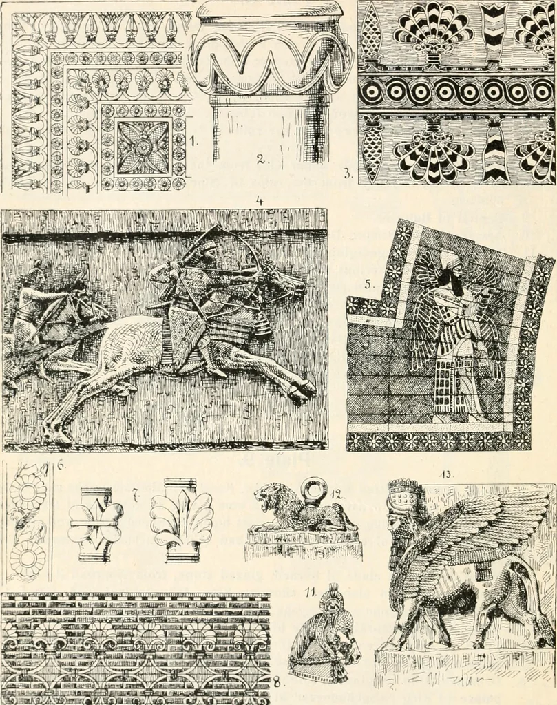 An illustration from Styles of ornament, exhibited in designs, and arranged in historical order, with descriptive text. A handbook for architects, designers, painters, sculptors, wood-carvers, chasers, modellers, cabinet-makers and artistic locksmiths as well as also for technical schools, libraries and private study, 1910, leaf 37