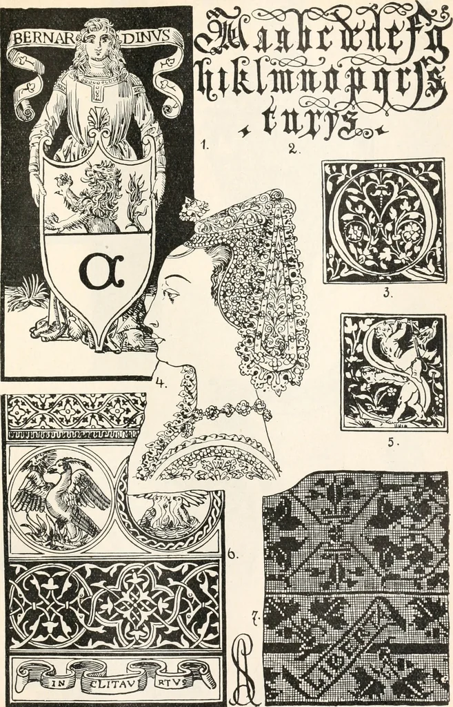 An illustration from Styles of ornament, exhibited in designs, and arranged in historical order, with descriptive text. A handbook for architects, designers, painters, sculptors, wood-carvers, chasers, modellers, cabinet-makers and artistic locksmiths as well as also for technical schools, libraries and private study, 1910, leaf 370