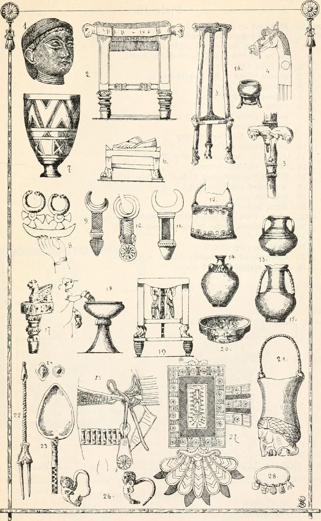An illustration from Styles of ornament, exhibited in designs, and arranged in historical order, with descriptive text. A handbook for architects, designers, painters, sculptors, wood-carvers, chasers, modellers, cabinet-makers and artistic locksmiths as well as also for technical schools, libraries and private study, 1910, leaf 38
