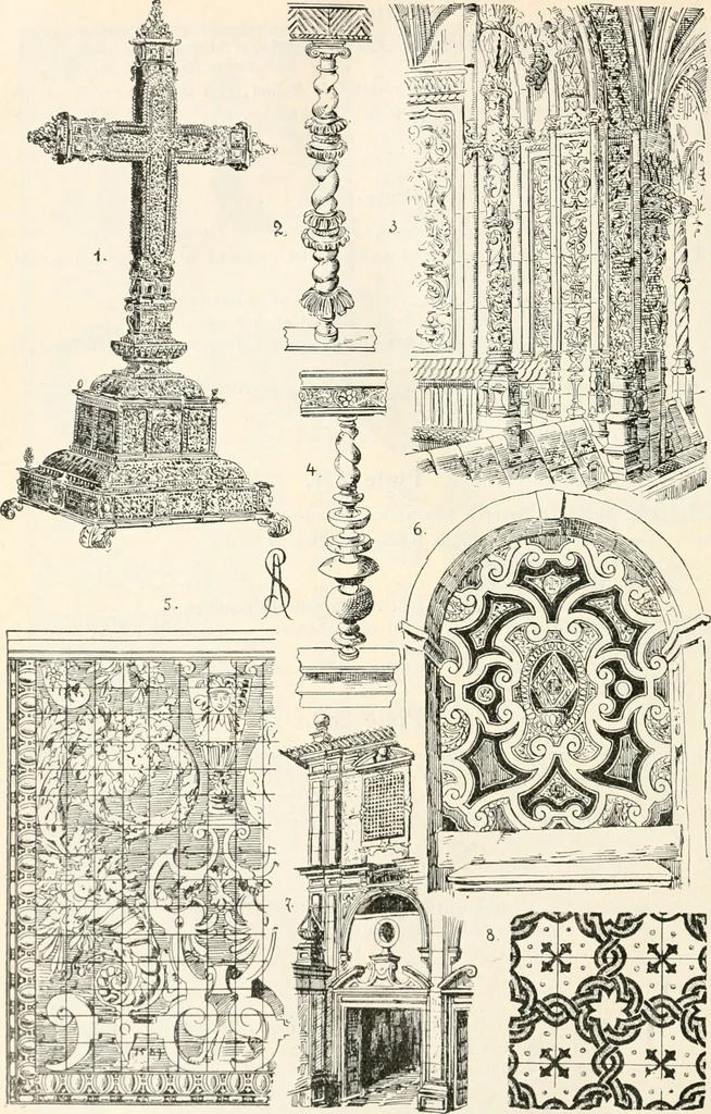 An illustration from Styles of ornament, exhibited in designs, and arranged in historical order, with descriptive text. A handbook for architects, designers, painters, sculptors, wood-carvers, chasers, modellers, cabinet-makers and artistic locksmiths as well as also for technical schools, libraries and private study, 1910, leaf 397