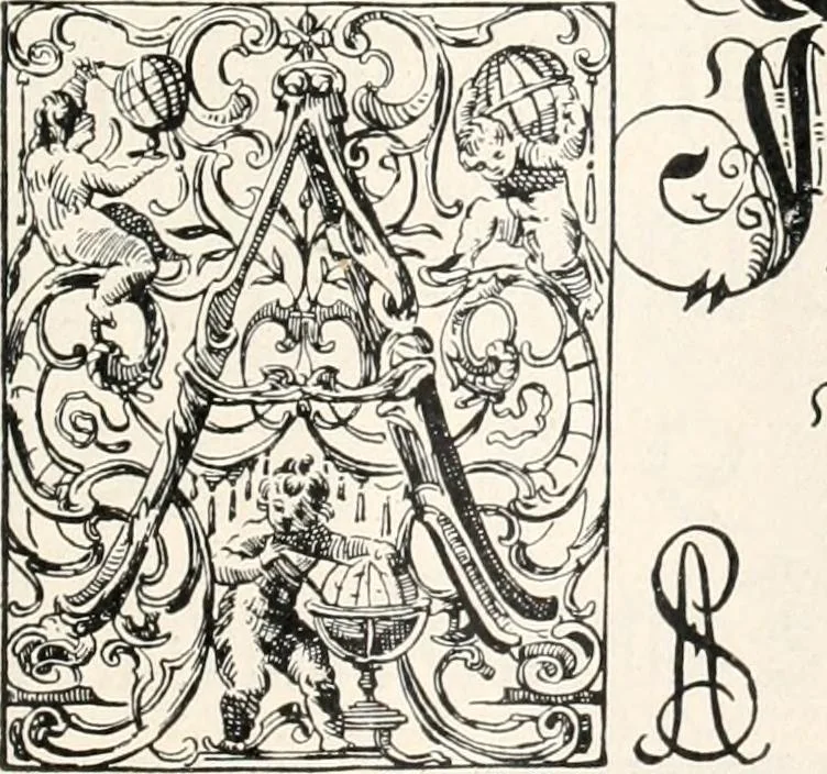 An illustration from Styles of ornament, exhibited in designs, and arranged in historical order, with descriptive text. A handbook for architects, designers, painters, sculptors, wood-carvers, chasers, modellers, cabinet-makers and artistic locksmiths as well as also for technical schools, libraries and private study, 1910, leaf 416