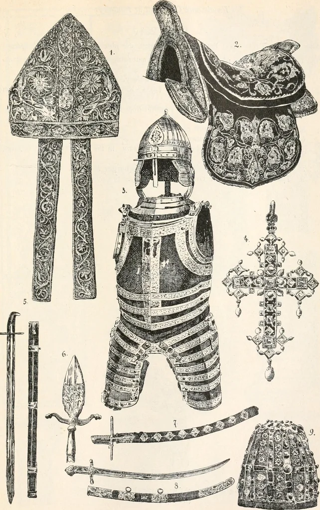 An illustration from Styles of ornament, exhibited in designs, and arranged in historical order, with descriptive text. A handbook for architects, designers, painters, sculptors, wood-carvers, chasers, modellers, cabinet-makers and artistic locksmiths as well as also for technical schools, libraries and private study, 1910, leaf 422