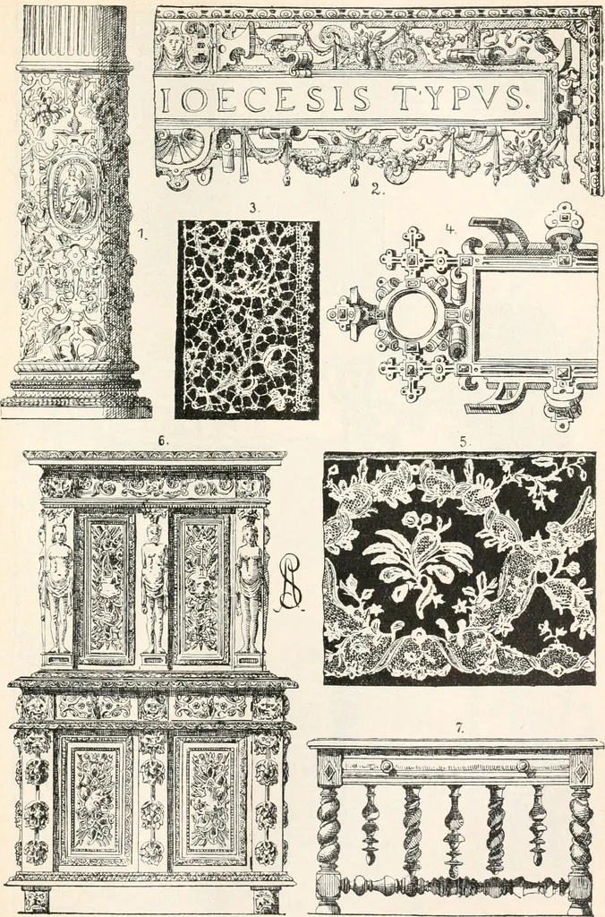 An illustration from Styles of ornament, exhibited in designs, and arranged in historical order, with descriptive text. A handbook for architects, designers, painters, sculptors, wood-carvers, chasers, modellers, cabinet-makers and artistic locksmiths as well as also for technical schools, libraries and private study, 1910, leaf 426