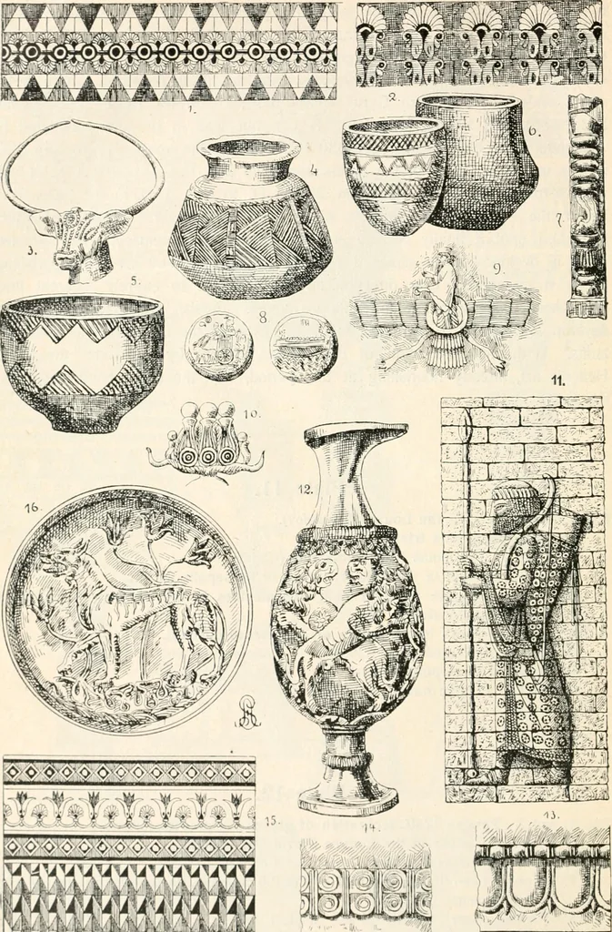 An illustration from Styles of ornament, exhibited in designs, and arranged in historical order, with descriptive text. A handbook for architects, designers, painters, sculptors, wood-carvers, chasers, modellers, cabinet-makers and artistic locksmiths as well as also for technical schools, libraries and private study, 1910, leaf 43