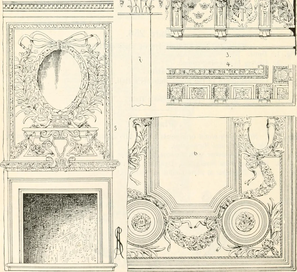 An illustration from Styles of ornament, exhibited in designs, and arranged in historical order, with descriptive text. A handbook for architects, designers, painters, sculptors, wood-carvers, chasers, modellers, cabinet-makers and artistic locksmiths as well as also for technical schools, libraries and private study, 1910, leaf 431