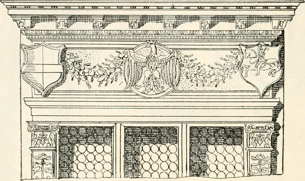 An illustration from Styles of ornament, exhibited in designs, and arranged in historical order, with descriptive text. A handbook for architects, designers, painters, sculptors, wood-carvers, chasers, modellers, cabinet-makers and artistic locksmiths as well as also for technical schools, libraries and private study, 1910, leaf 435