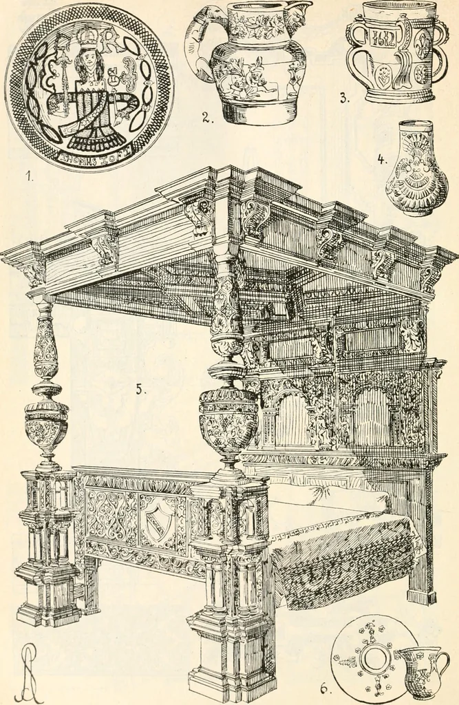 An illustration from Styles of ornament, exhibited in designs, and arranged in historical order, with descriptive text. A handbook for architects, designers, painters, sculptors, wood-carvers, chasers, modellers, cabinet-makers and artistic locksmiths as well as also for technical schools, libraries and private study, 1910, leaf 449