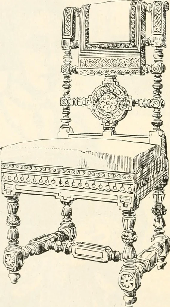 An illustration from Styles of ornament, exhibited in designs, and arranged in historical order, with descriptive text. A handbook for architects, designers, painters, sculptors, wood-carvers, chasers, modellers, cabinet-makers and artistic locksmiths as well as also for technical schools, libraries and private study, 1910, leaf 453