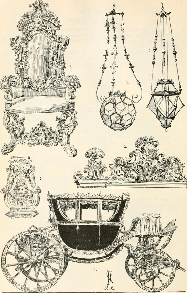An illustration from Styles of ornament, exhibited in designs, and arranged in historical order, with descriptive text. A handbook for architects, designers, painters, sculptors, wood-carvers, chasers, modellers, cabinet-makers and artistic locksmiths as well as also for technical schools, libraries and private study, 1910, leaf 461