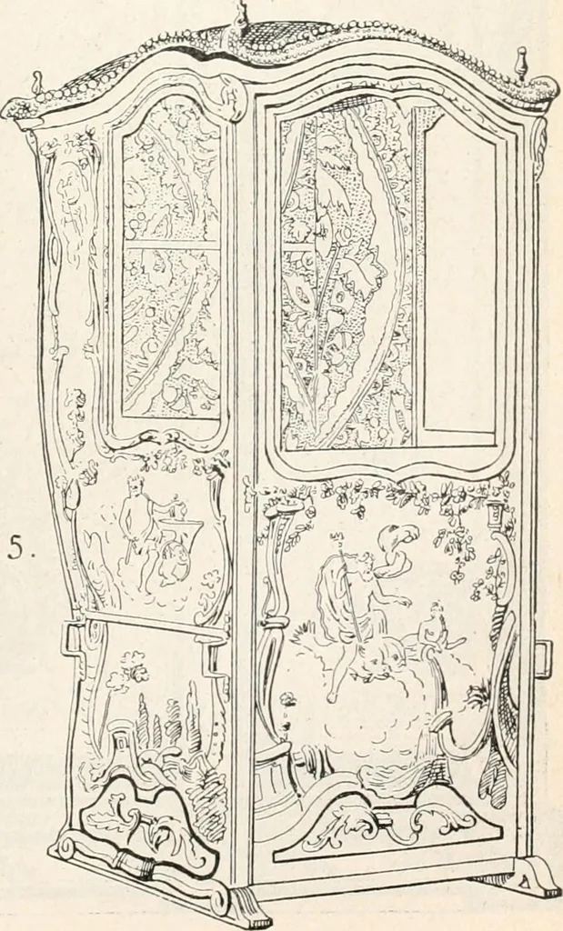An illustration from Styles of ornament, exhibited in designs, and arranged in historical order, with descriptive text. A handbook for architects, designers, painters, sculptors, wood-carvers, chasers, modellers, cabinet-makers and artistic locksmiths as well as also for technical schools, libraries and private study, 1910, leaf 472