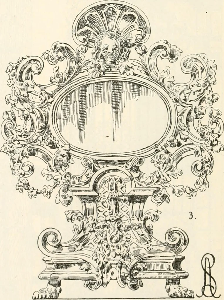An illustration from Styles of ornament, exhibited in designs, and arranged in historical order, with descriptive text. A handbook for architects, designers, painters, sculptors, wood-carvers, chasers, modellers, cabinet-makers and artistic locksmiths as well as also for technical schools, libraries and private study, 1910, leaf 483