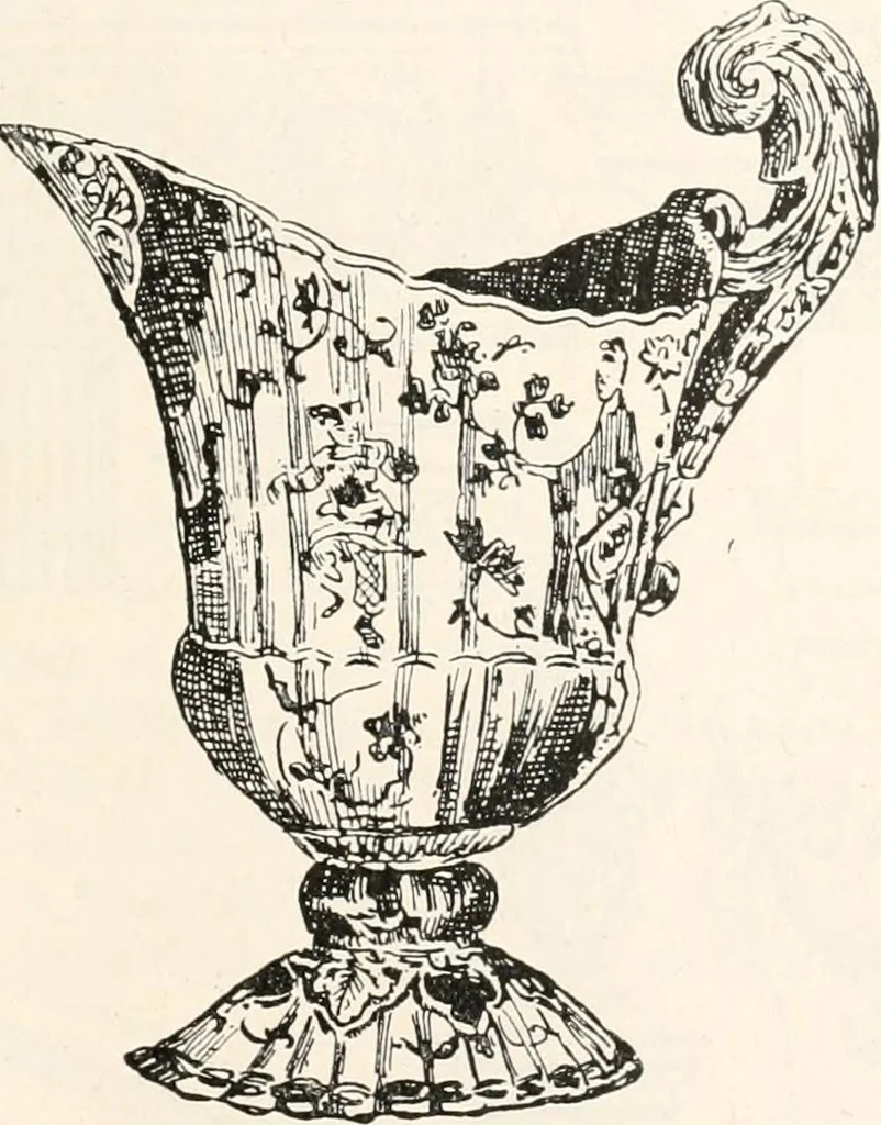 An illustration from Styles of ornament, exhibited in designs, and arranged in historical order, with descriptive text. A handbook for architects, designers, painters, sculptors, wood-carvers, chasers, modellers, cabinet-makers and artistic locksmiths as well as also for technical schools, libraries and private study, 1910, leaf 496