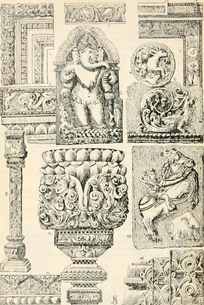 An illustration from Styles of ornament, exhibited in designs, and arranged in historical order, with descriptive text. A handbook for architects, designers, painters, sculptors, wood-carvers, chasers, modellers, cabinet-makers and artistic locksmiths as well as also for technical schools, libraries and private study, 1910, leaf 51