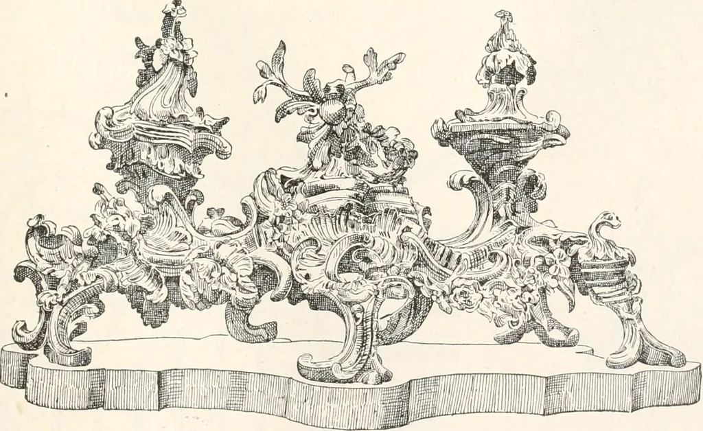 An illustration from Styles of ornament, exhibited in designs, and arranged in historical order, with descriptive text. A handbook for architects, designers, painters, sculptors, wood-carvers, chasers, modellers, cabinet-makers and artistic locksmiths as well as also for technical schools, libraries and private study, 1910, leaf 518