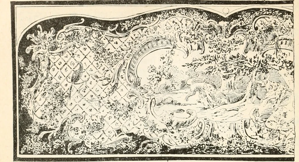 An illustration from Styles of ornament, exhibited in designs, and arranged in historical order, with descriptive text. A handbook for architects, designers, painters, sculptors, wood-carvers, chasers, modellers, cabinet-makers and artistic locksmiths as well as also for technical schools, libraries and private study, 1910, leaf 527