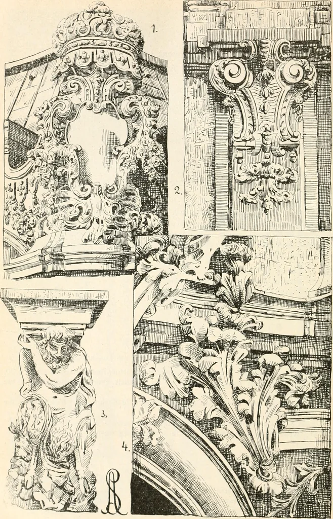 An illustration from Styles of ornament, exhibited in designs, and arranged in historical order, with descriptive text. A handbook for architects, designers, painters, sculptors, wood-carvers, chasers, modellers, cabinet-makers and artistic locksmiths as well as also for technical schools, libraries and private study, 1910, leaf 531