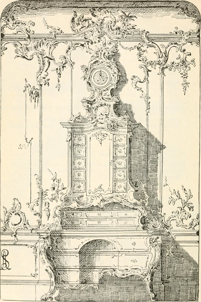 An illustration from Styles of ornament, exhibited in designs, and arranged in historical order, with descriptive text. A handbook for architects, designers, painters, sculptors, wood-carvers, chasers, modellers, cabinet-makers and artistic locksmiths as well as also for technical schools, libraries and private study, 1910, leaf 535
