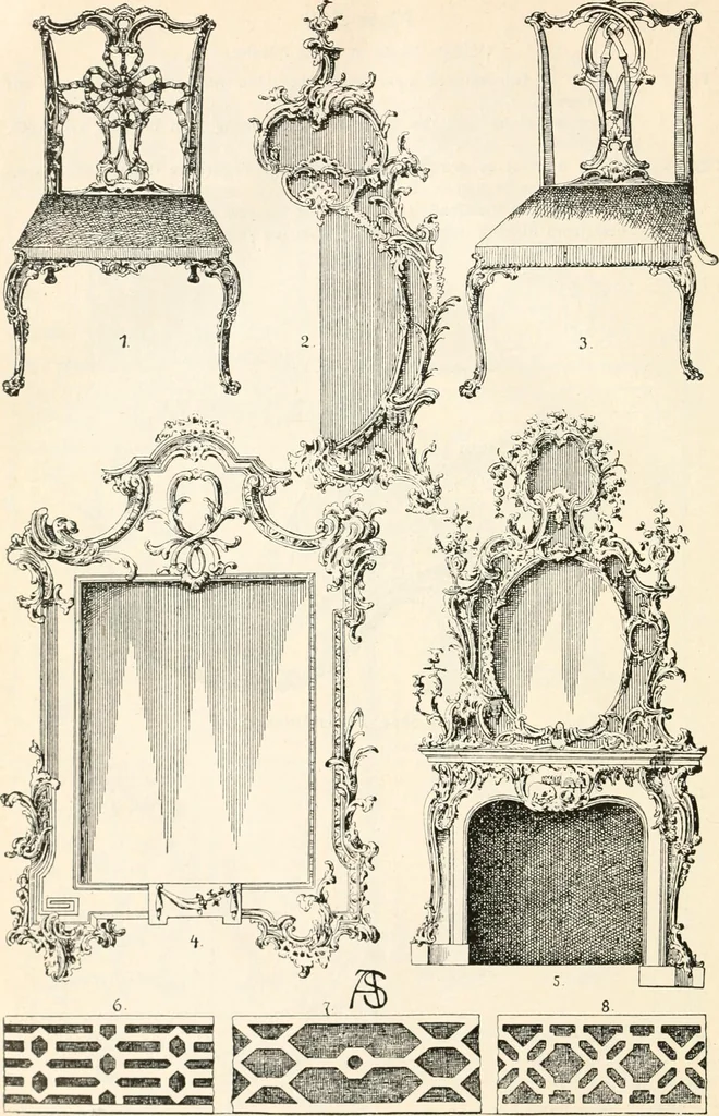 An illustration from Styles of ornament, exhibited in designs, and arranged in historical order, with descriptive text. A handbook for architects, designers, painters, sculptors, wood-carvers, chasers, modellers, cabinet-makers and artistic locksmiths as well as also for technical schools, libraries and private study, 1910, leaf 541