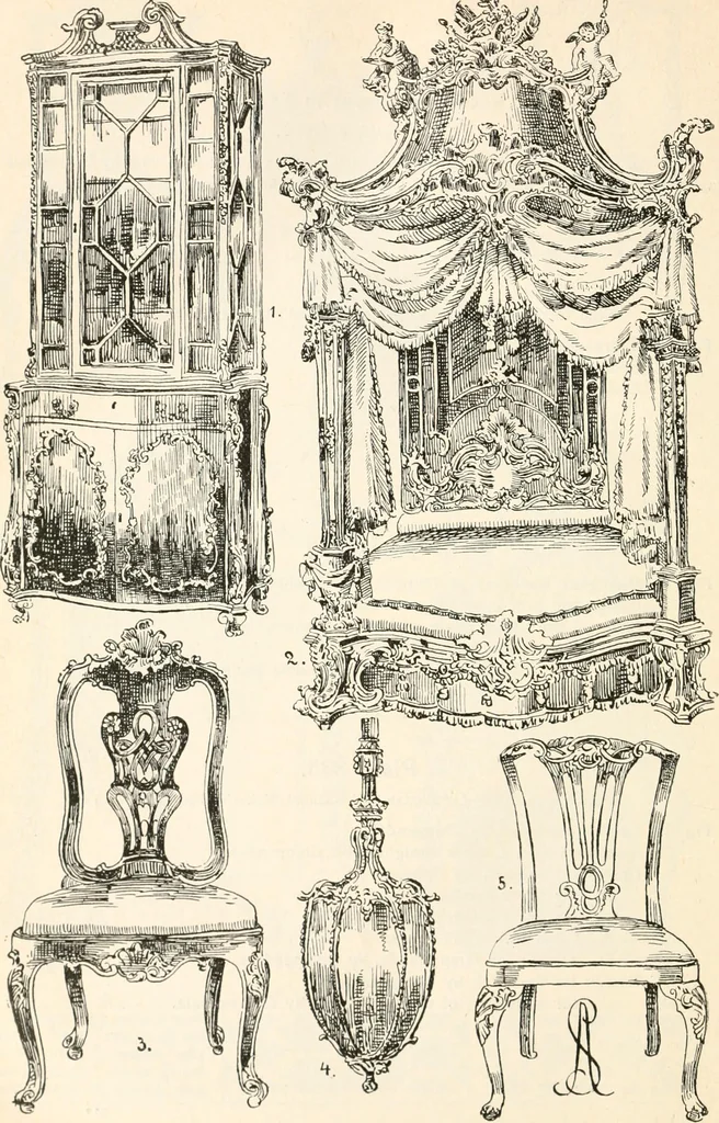 An illustration from Styles of ornament, exhibited in designs, and arranged in historical order, with descriptive text. A handbook for architects, designers, painters, sculptors, wood-carvers, chasers, modellers, cabinet-makers and artistic locksmiths as well as also for technical schools, libraries and private study, 1910, leaf 543