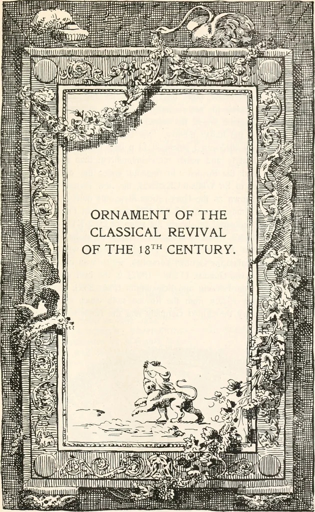 An illustration from Styles of ornament, exhibited in designs, and arranged in historical order, with descriptive text. A handbook for architects, designers, painters, sculptors, wood-carvers, chasers, modellers, cabinet-makers and artistic locksmiths as well as also for technical schools, libraries and private study, 1910, leaf 554