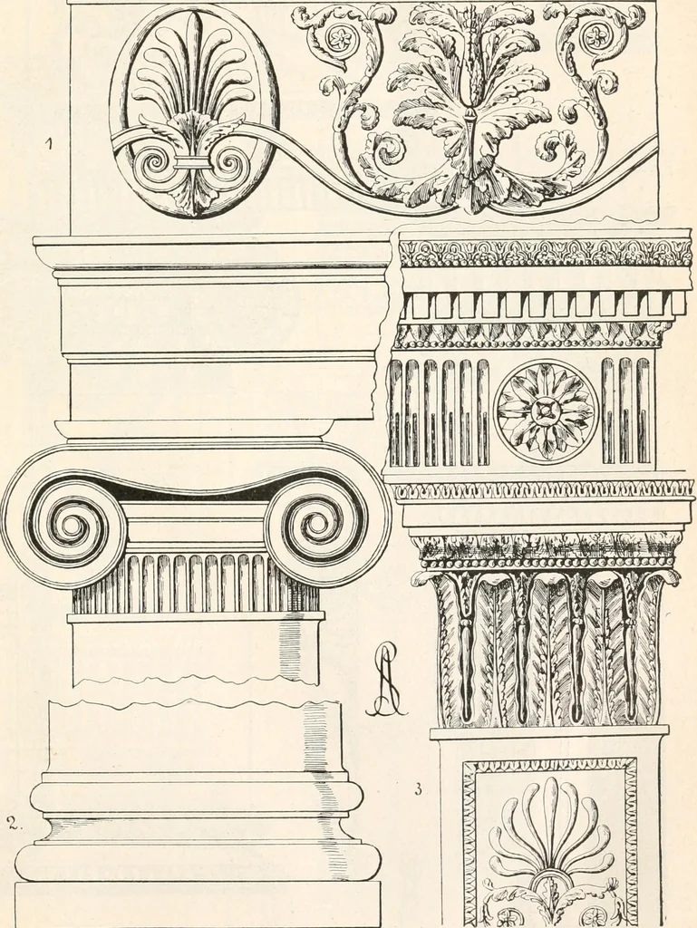 An illustration from Styles of ornament, exhibited in designs, and arranged in historical order, with descriptive text. A handbook for architects, designers, painters, sculptors, wood-carvers, chasers, modellers, cabinet-makers and artistic locksmiths as well as also for technical schools, libraries and private study, 1910, leaf 578