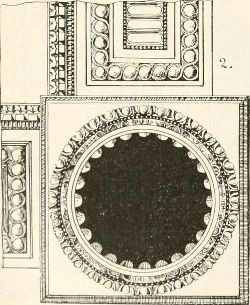 An illustration from Styles of ornament, exhibited in designs, and arranged in historical order, with descriptive text. A handbook for architects, designers, painters, sculptors, wood-carvers, chasers, modellers, cabinet-makers and artistic locksmiths as well as also for technical schools, libraries and private study, 1910, leaf 581