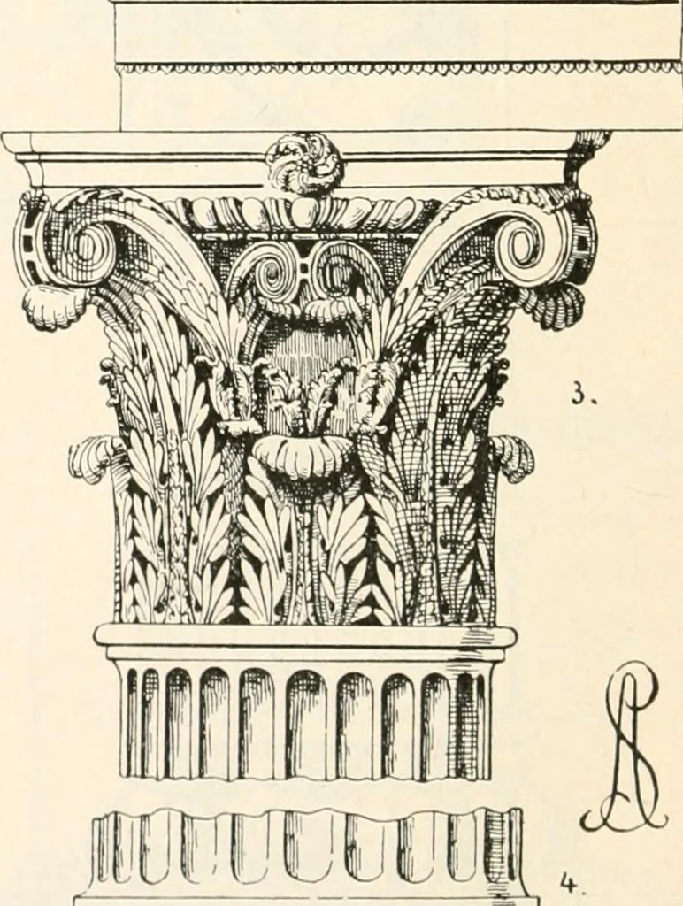 An illustration from Styles of ornament, exhibited in designs, and arranged in historical order, with descriptive text. A handbook for architects, designers, painters, sculptors, wood-carvers, chasers, modellers, cabinet-makers and artistic locksmiths as well as also for technical schools, libraries and private study, 1910, leaf 581