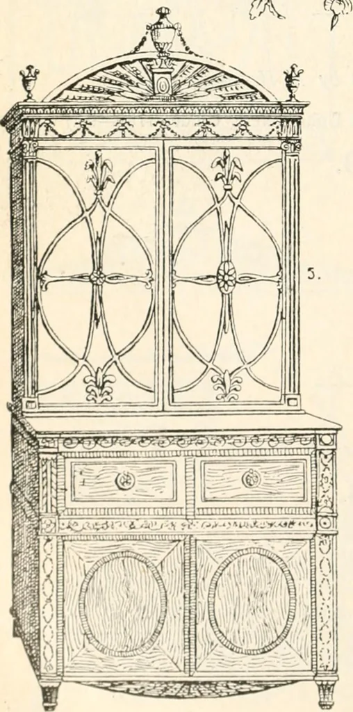 An illustration from Styles of ornament, exhibited in designs, and arranged in historical order, with descriptive text. A handbook for architects, designers, painters, sculptors, wood-carvers, chasers, modellers, cabinet-makers and artistic locksmiths as well as also for technical schools, libraries and private study, 1910, leaf 597