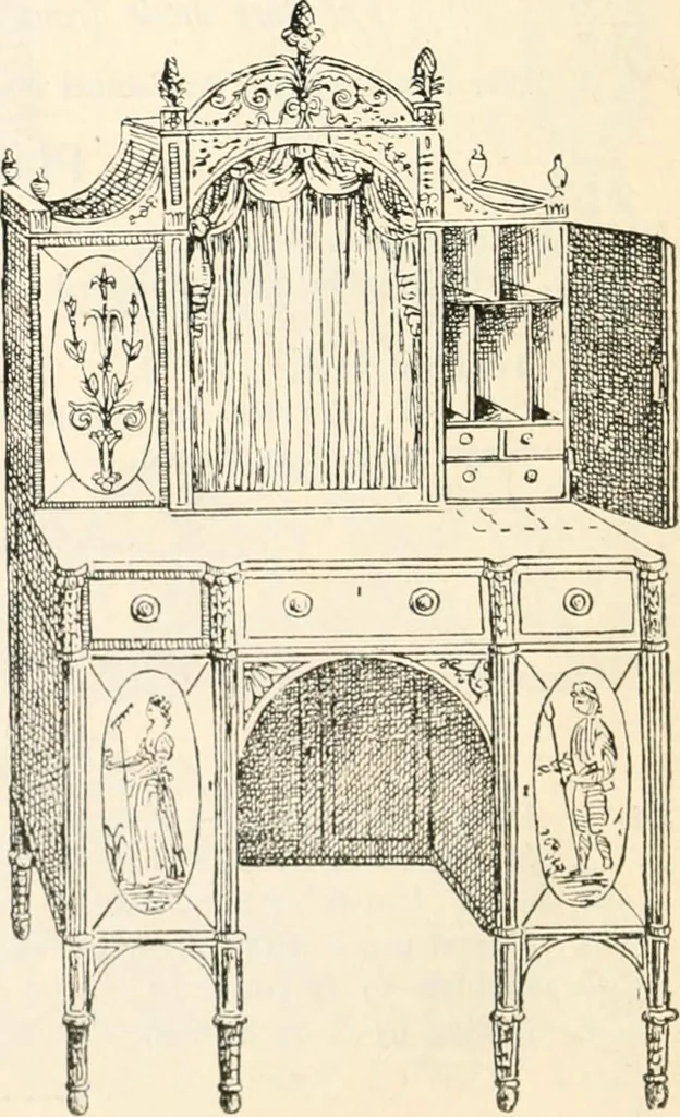 An illustration from Styles of ornament, exhibited in designs, and arranged in historical order, with descriptive text. A handbook for architects, designers, painters, sculptors, wood-carvers, chasers, modellers, cabinet-makers and artistic locksmiths as well as also for technical schools, libraries and private study, 1910, leaf 597