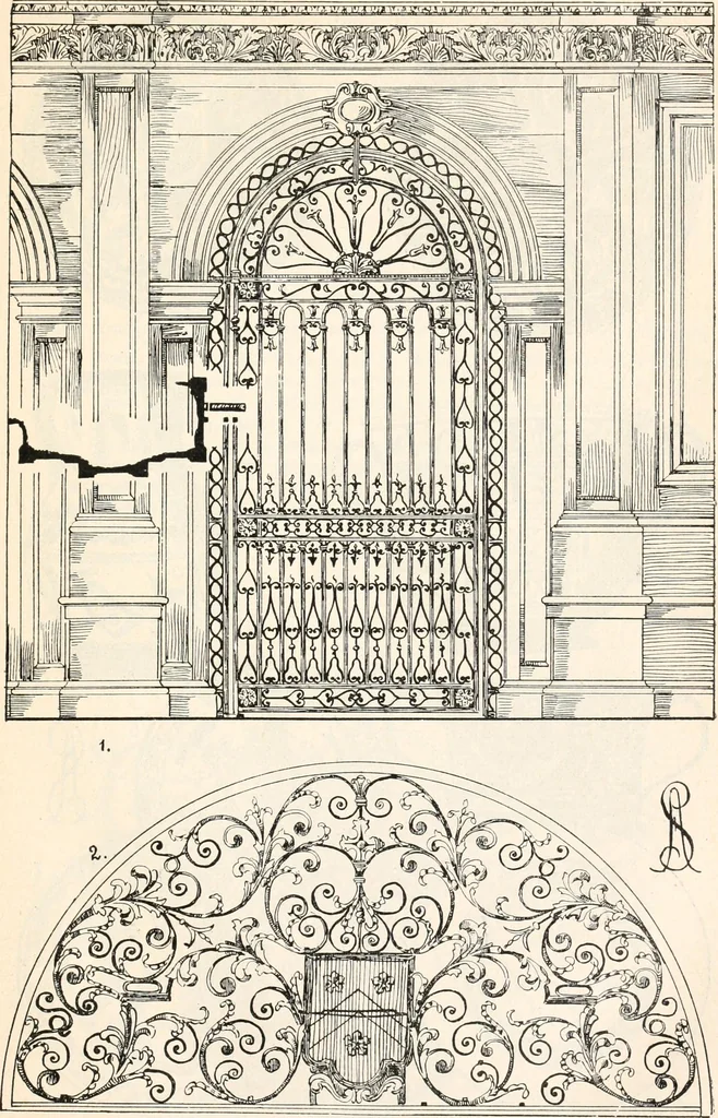 An illustration from Styles of ornament, exhibited in designs, and arranged in historical order, with descriptive text. A handbook for architects, designers, painters, sculptors, wood-carvers, chasers, modellers, cabinet-makers and artistic locksmiths as well as also for technical schools, libraries and private study, 1910, leaf 600