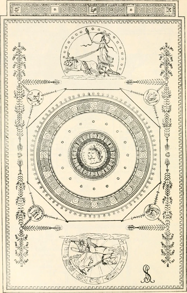 An illustration from Styles of ornament, exhibited in designs, and arranged in historical order, with descriptive text. A handbook for architects, designers, painters, sculptors, wood-carvers, chasers, modellers, cabinet-makers and artistic locksmiths as well as also for technical schools, libraries and private study, 1910, leaf 605