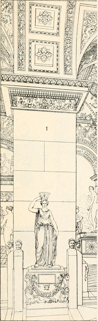 An illustration from Styles of ornament, exhibited in designs, and arranged in historical order, with descriptive text. A handbook for architects, designers, painters, sculptors, wood-carvers, chasers, modellers, cabinet-makers and artistic locksmiths as well as also for technical schools, libraries and private study, 1910, leaf 606