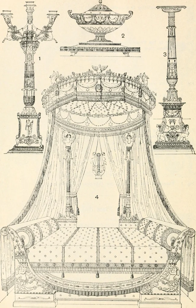 An illustration from Styles of ornament, exhibited in designs, and arranged in historical order, with descriptive text. A handbook for architects, designers, painters, sculptors, wood-carvers, chasers, modellers, cabinet-makers and artistic locksmiths as well as also for technical schools, libraries and private study, 1910, leaf 609