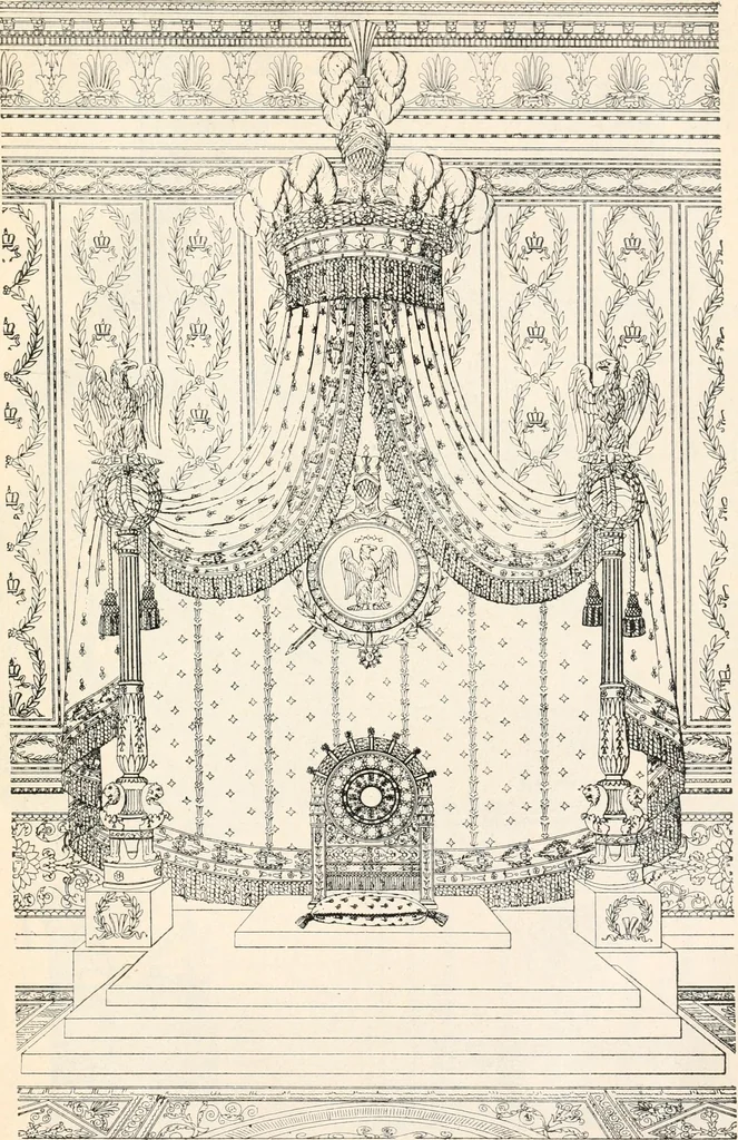 An illustration from Styles of ornament, exhibited in designs, and arranged in historical order, with descriptive text. A handbook for architects, designers, painters, sculptors, wood-carvers, chasers, modellers, cabinet-makers and artistic locksmiths as well as also for technical schools, libraries and private study, 1910, leaf 610