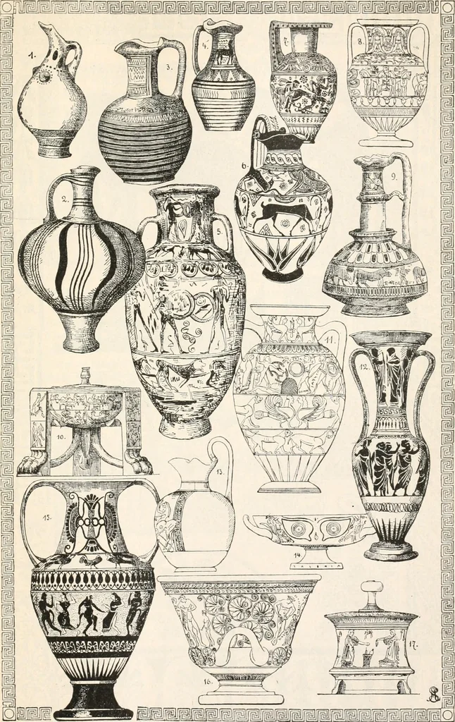 An illustration from Styles of ornament, exhibited in designs, and arranged in historical order, with descriptive text. A handbook for architects, designers, painters, sculptors, wood-carvers, chasers, modellers, cabinet-makers and artistic locksmiths as well as also for technical schools, libraries and private study, 1910, leaf 70