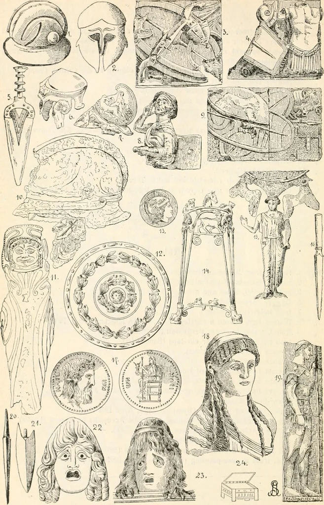 An illustration from Styles of ornament, exhibited in designs, and arranged in historical order, with descriptive text. A handbook for architects, designers, painters, sculptors, wood-carvers, chasers, modellers, cabinet-makers and artistic locksmiths as well as also for technical schools, libraries and private study, 1910, leaf 75