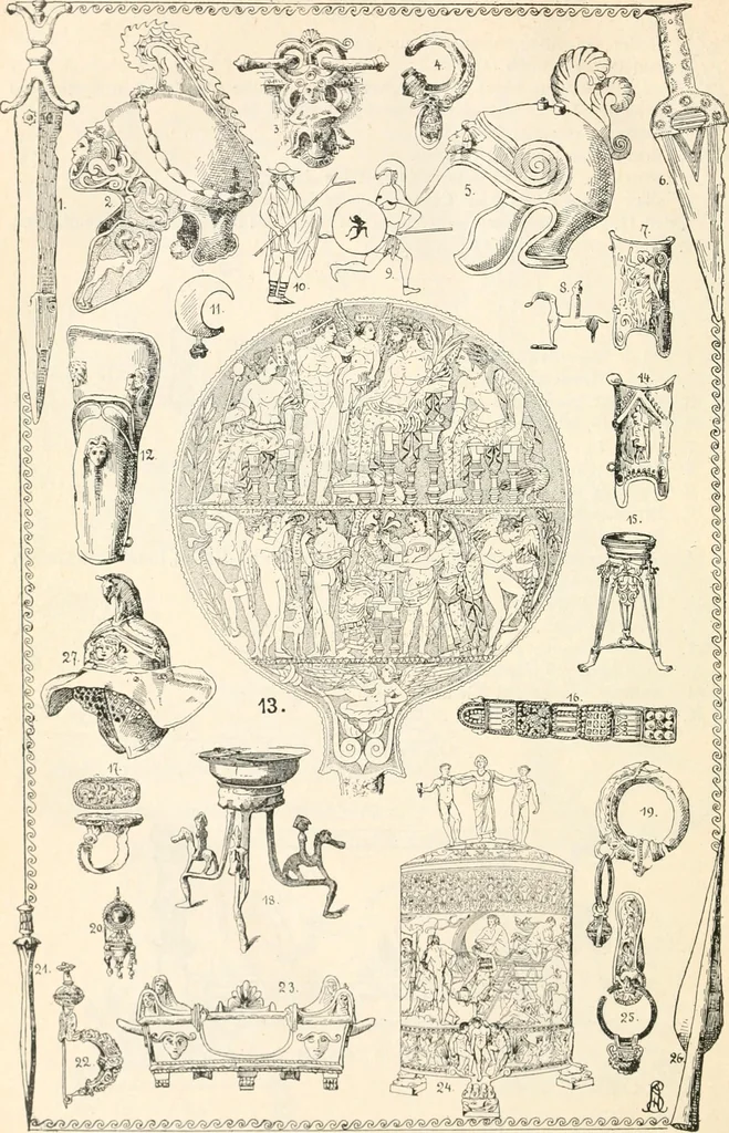 An illustration from Styles of ornament, exhibited in designs, and arranged in historical order, with descriptive text. A handbook for architects, designers, painters, sculptors, wood-carvers, chasers, modellers, cabinet-makers and artistic locksmiths as well as also for technical schools, libraries and private study, 1910, leaf 81
